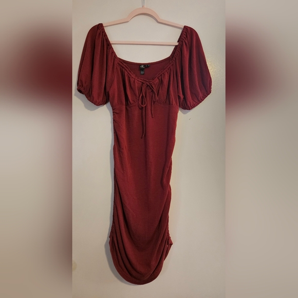 Volcom Rust Midi Dress with Puff Sleeves - Picture 1 of 6